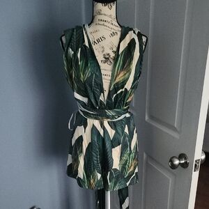 SHEIN Green Leaf Print Jumpsuit